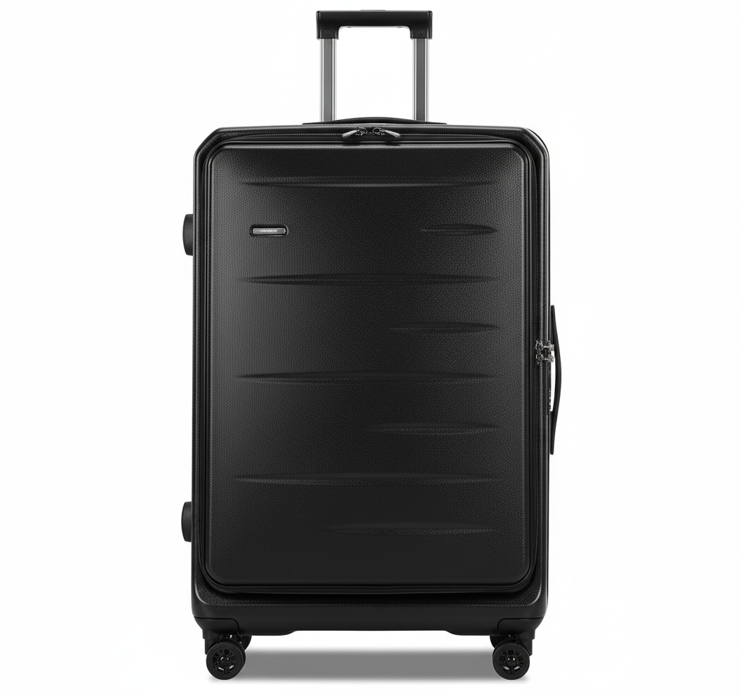 Öppet resväskeset som visar organiserad packning, fack och remmar för optimal förvaring av reseutrustning.