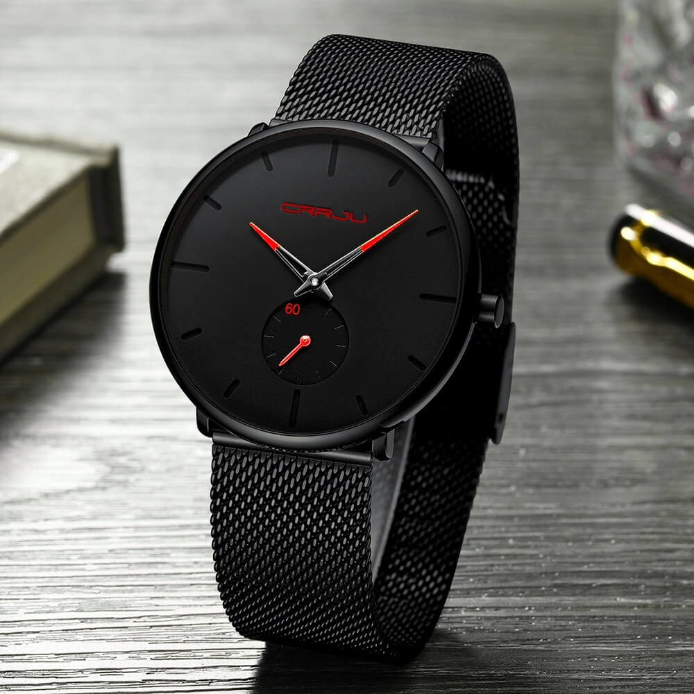 Herrur i stålblått, minimalistisk och elegant design. Armbandsur i PU-läder, stänktålig.