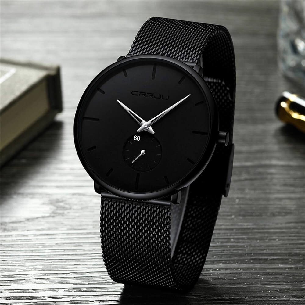 Modernt stålblått armbandsur för män, minimalistisk analog design med hållbart PU-läder.