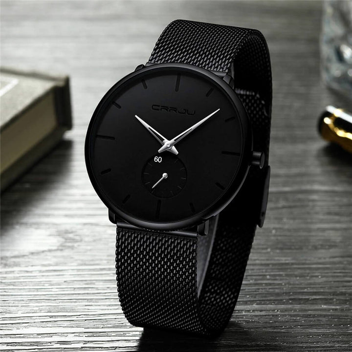 Modernt stålblått armbandsur för män, minimalistisk analog design med hållbart PU-läder.