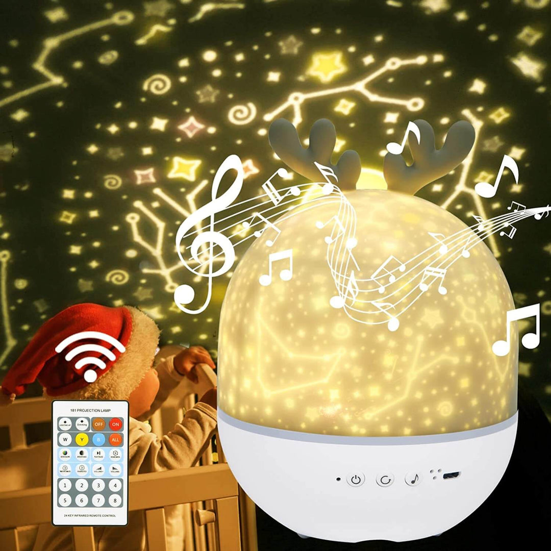 Mångsidig galaxprojektor med Bluetooth-högtalare, skapar magisk stjärnhimmel i rummet.