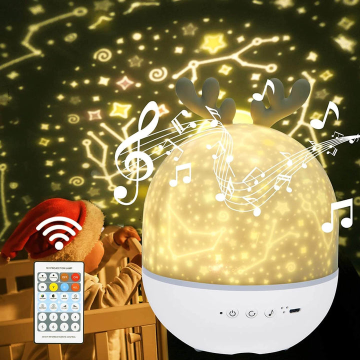 Mångsidig galaxprojektor med Bluetooth-högtalare, skapar magisk stjärnhimmel i rummet.