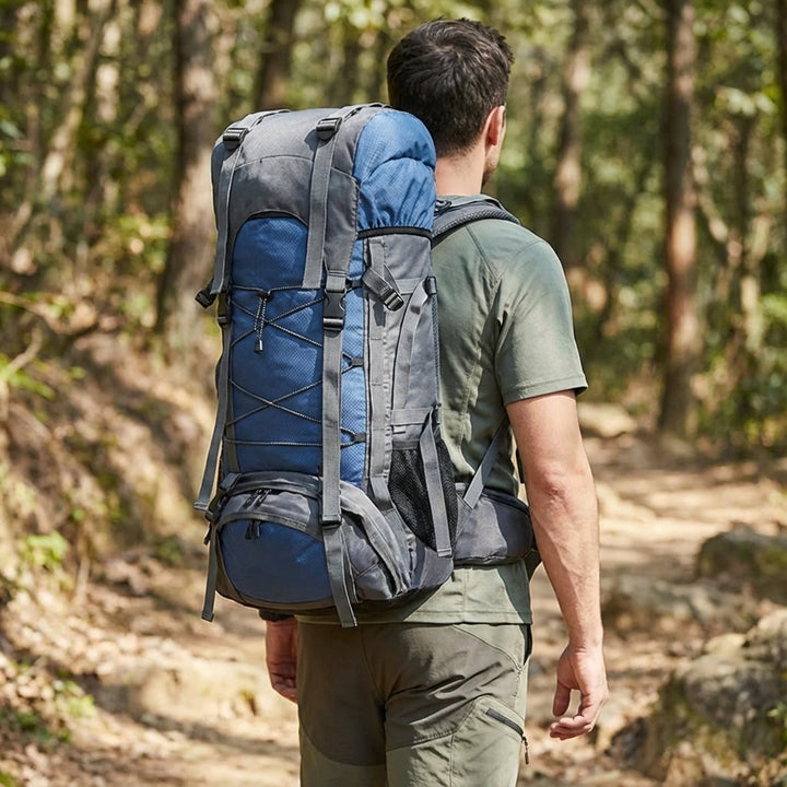 Stor 60L trekkingryggsäck för vandring och friluftsliv, unisex. Rymlig och hållbar packning för äventyr.