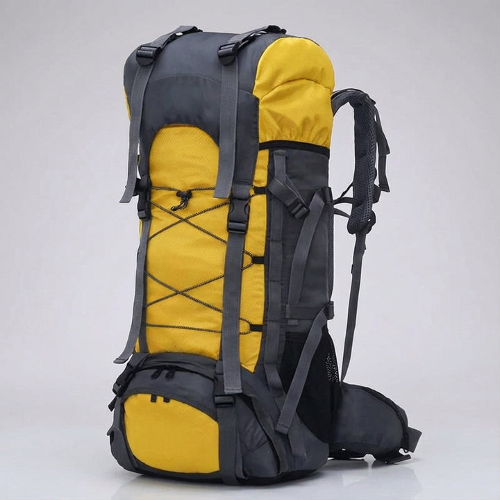 Rymlig 60L vandringsryggsäck, perfekt för längre turer och camping. Hållbar design för alla äventyr.