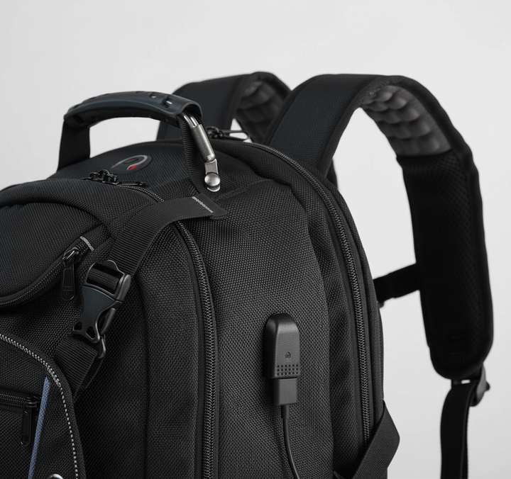 Mångsidig ryggsäck för expeditioner/pendling. Stor kapacitet, vattentålig, laptopfack, USB-port & RFID-skydd.