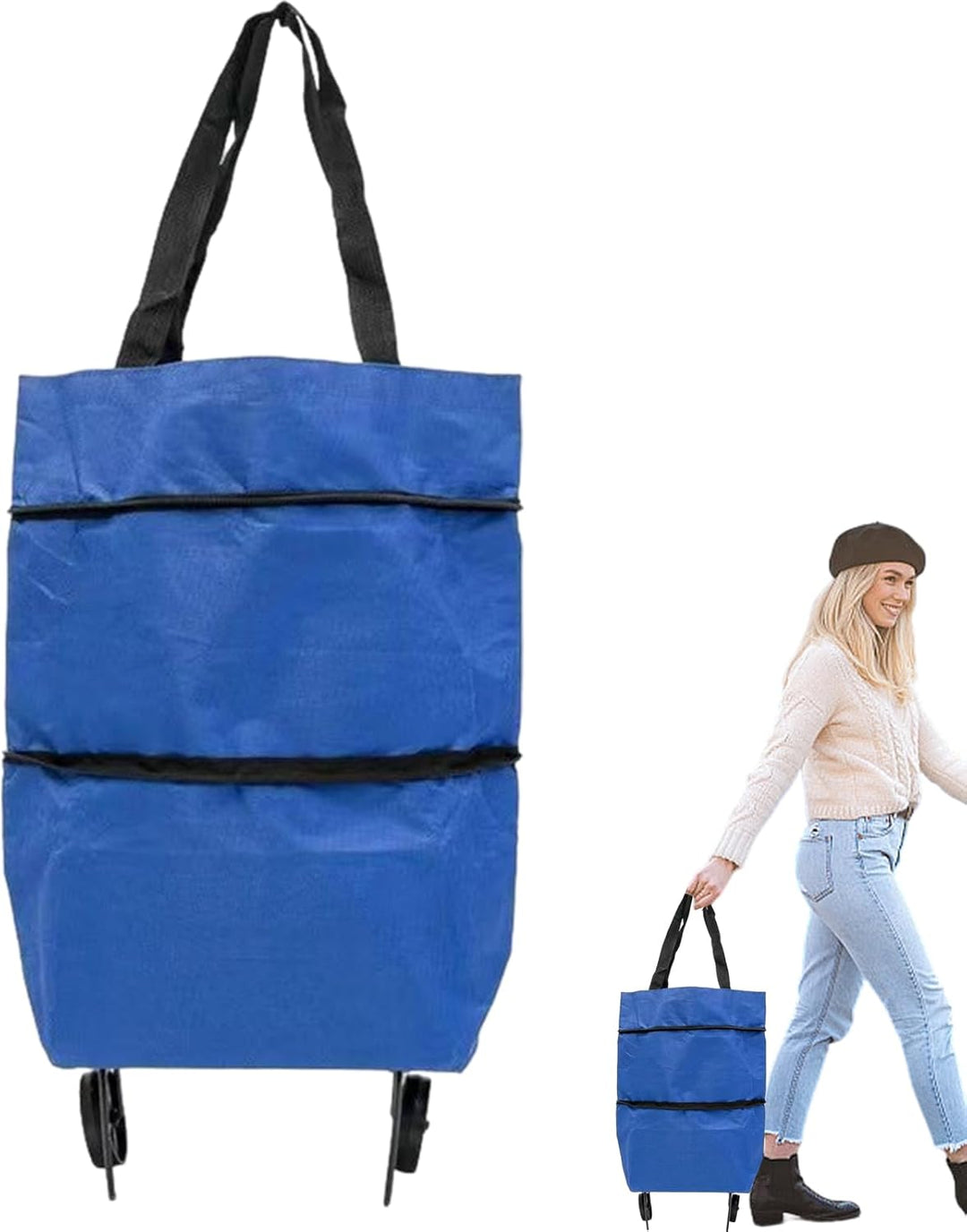 Elegant hopfällbar shoppingväska med hjul. Perfekt för stadslivet och stora inköp.