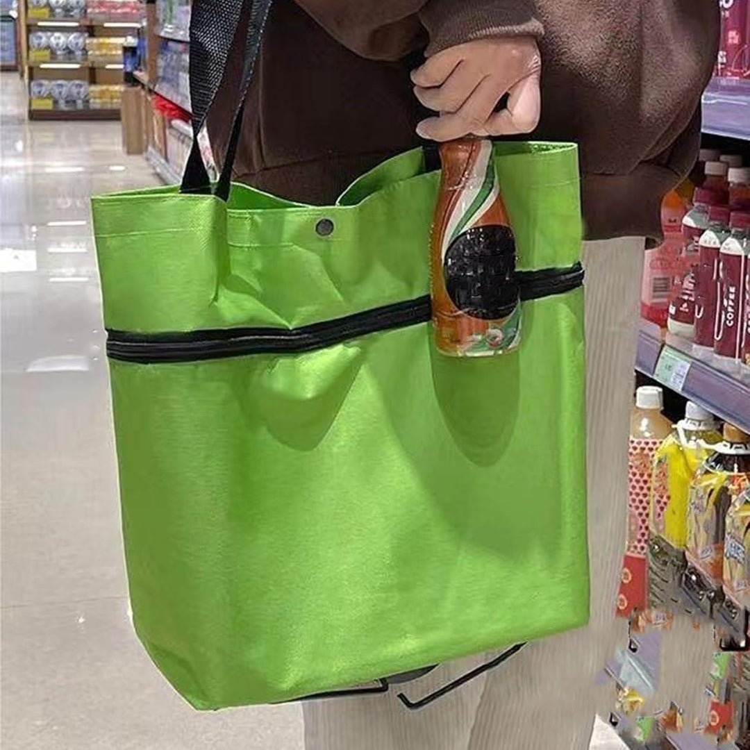 Praktisk shoppingväska med hjul, hopfällbar för enkel förvaring och transport.