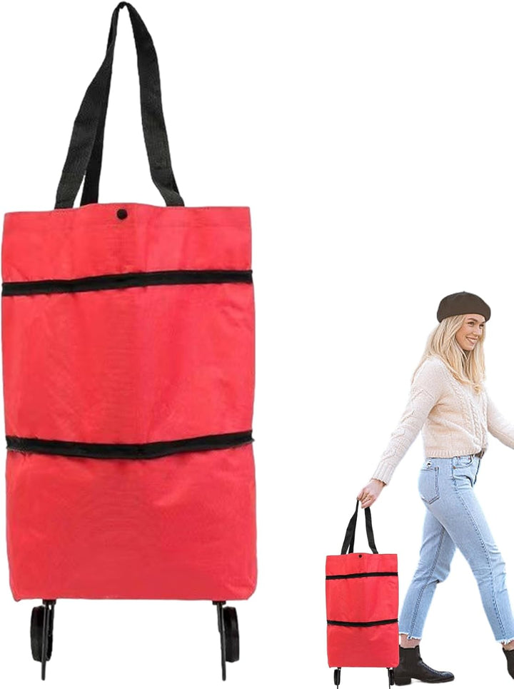 Hopfällbar shoppingvagn med hjul för bekväm shopping. Stor kapacitet och robust design.