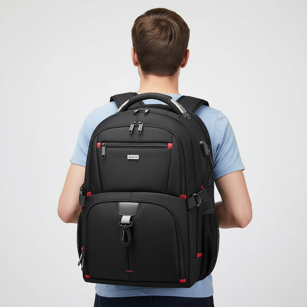 Funktionell reseryggsäck 50L för äventyr, med smart organisering, vattentät design & laptopskydd.