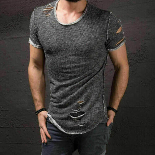 Casual strimlad herr-T-shirt i bomull, slimfit passform, trendigt sommarplagg.