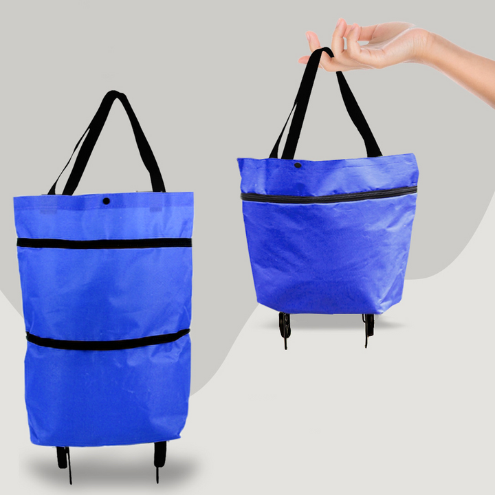 Lättanvänd CarryFlex shoppingväska med hjul. Hopfällbar 2-i-1 väska, smidig för dagligvaruhandel & transport.
