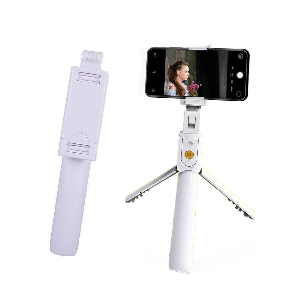 Kompakt selfiepinne med Bluetooth och trådlös fjärrkontroll, perfekt för resor och videoinspelning.