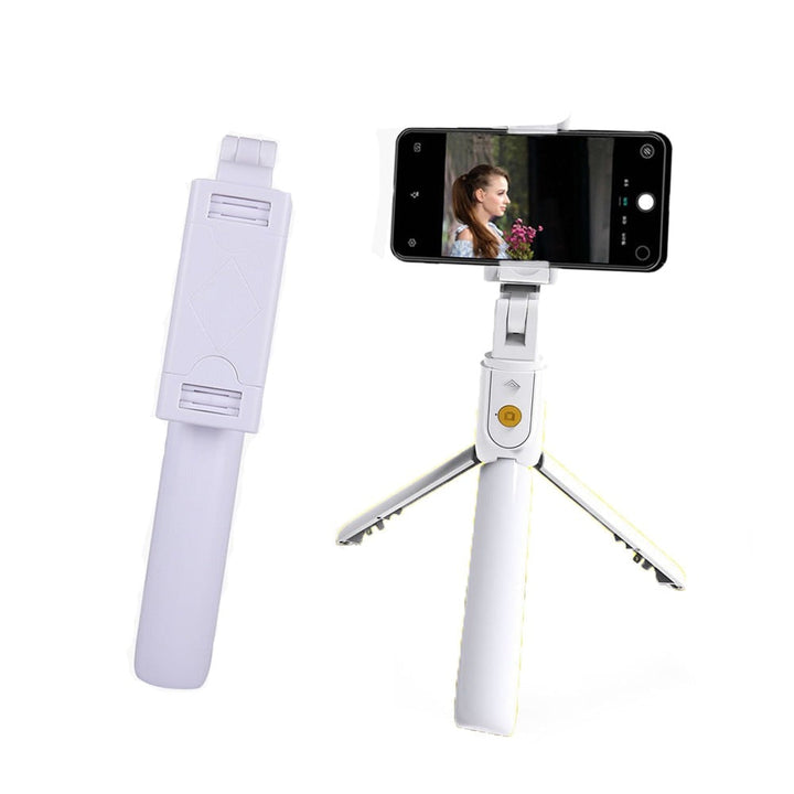 Kompakt selfiepinne med Bluetooth och trådlös fjärrkontroll, perfekt för resor och videoinspelning.