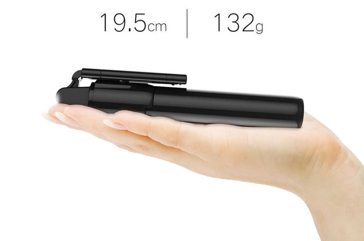 Enkel att använda vit selfiepinne med stativ och Bluetooth för handsfree-foton och videofilmning.
