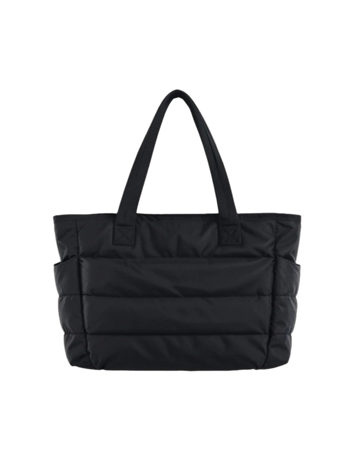 Svart Dam Puffer Tote Bag, rymlig och vattentålig, perfekt som modeväska eller vardagsväska.