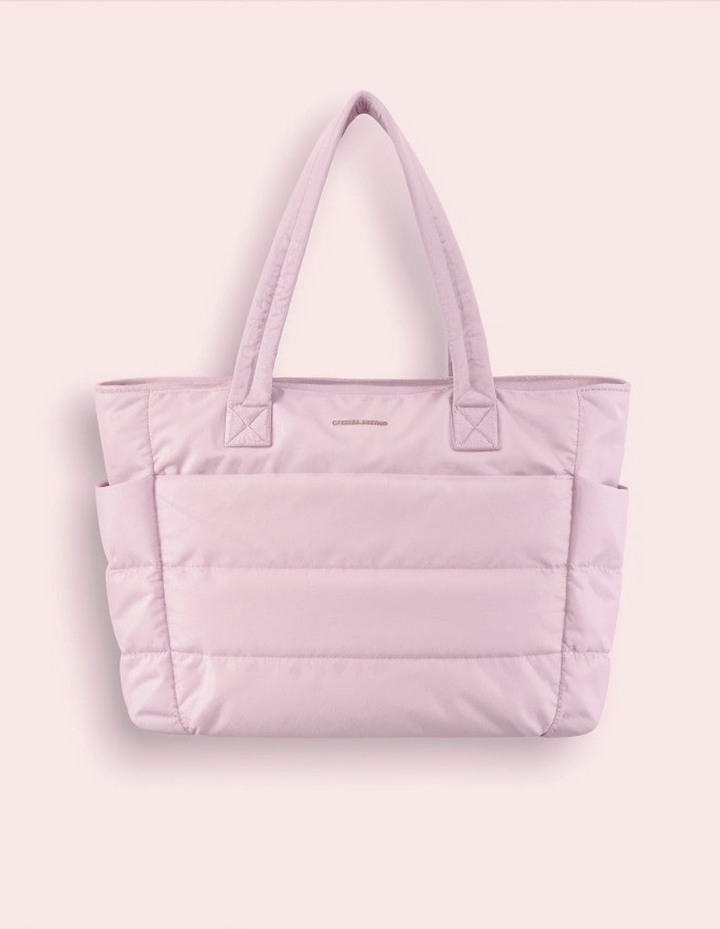 Rosa Rymlig Puffer Tote Bag. Trendig och vattentålig damväska, utmärkt för dagligt bruk.
