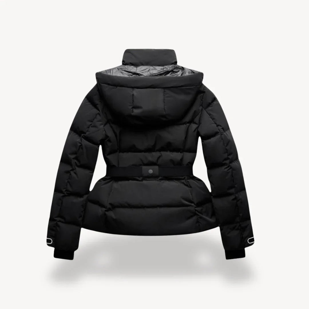 Elegant dam pufferjacka med bälte, ger stil & värme under kalla vinterdagar. Trendig höst- och vinterjacka för kvinnor.