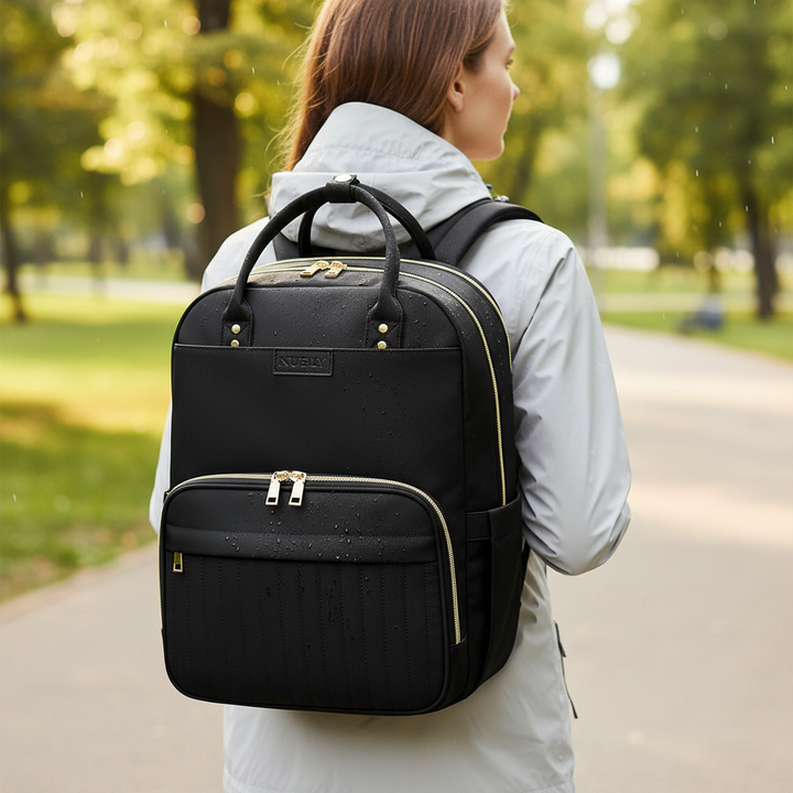 Svart FlexiBackpack unisex ryggsäck med organiserare & fack för laptop. Idealisk för jobb, studier & resor.