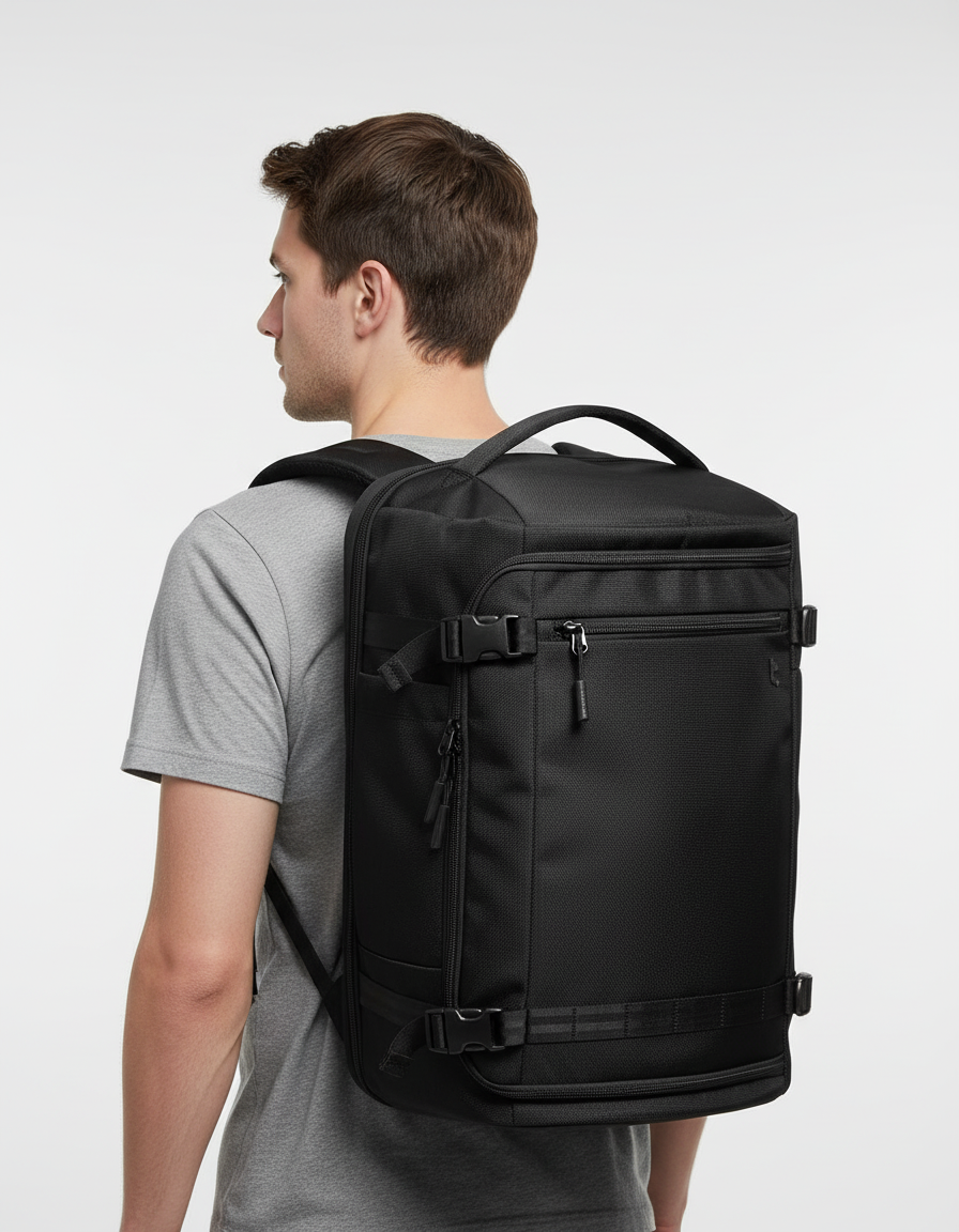 TSA-godkänd reseryggsäck, svart med rymligt laptopfack. Idealisk weekendväska & pendlarväska för arbete.