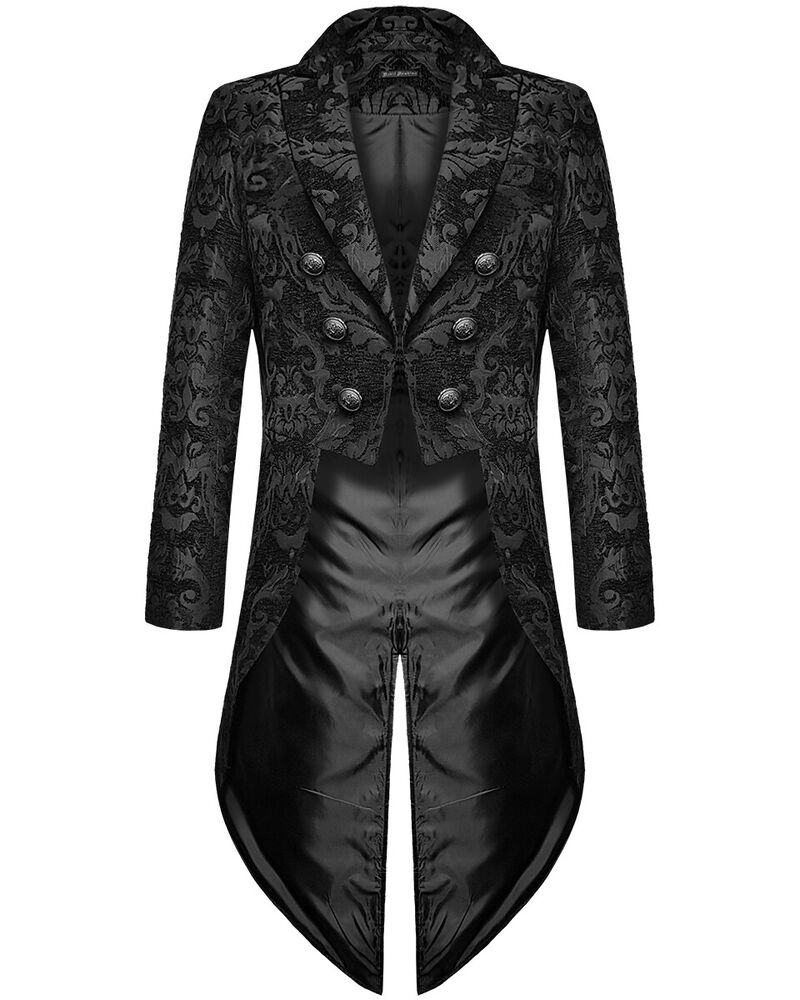 Svart gotisk herrkappa med swallowtail. Elegant & unik design för mäns höst/vintermode.