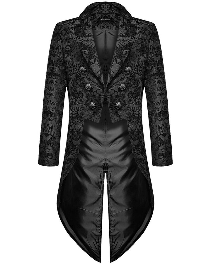 Svart gotisk herrkappa med swallowtail. Elegant & unik design för mäns höst/vintermode.