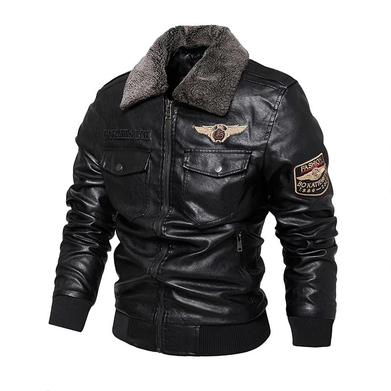 Svart herr bikerjacka, varm & stilsäker för höst/vinter. Perfekt casual ytterplagg.