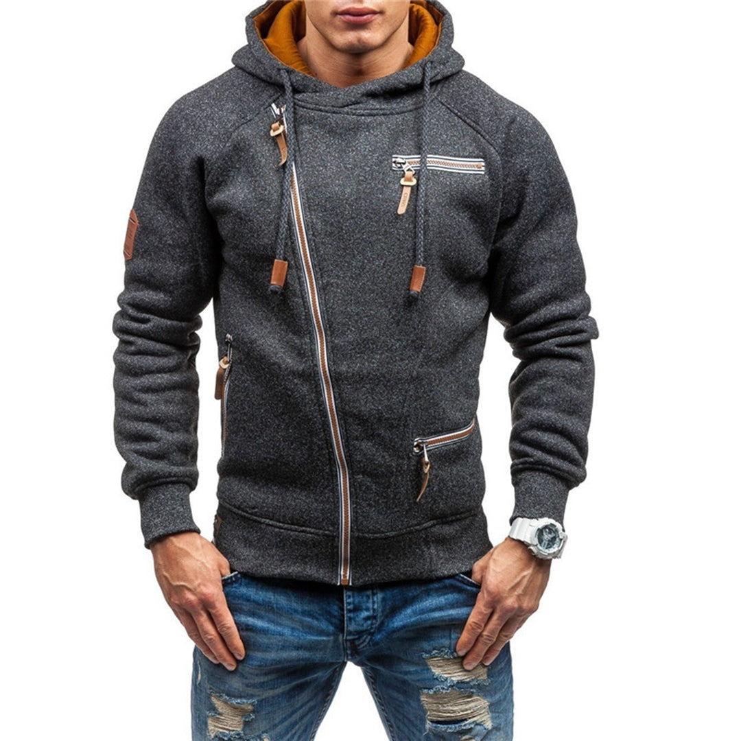 Svart herr casual zip-hoodie, perfekt för avslappnad stil och komfort året runt.