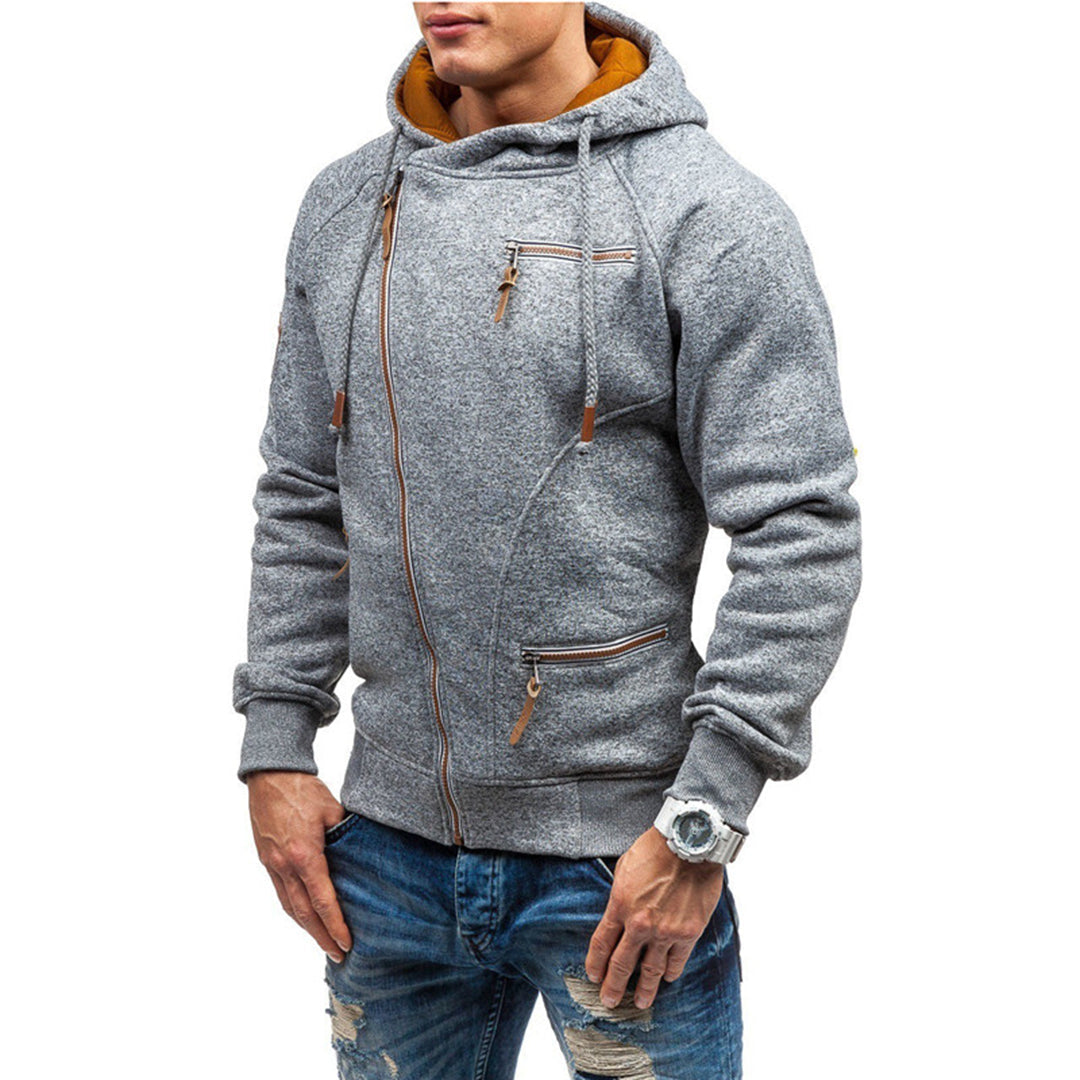 Klassisk herr huvtröja med full dragkedja, i bomull för maximal komfort och casual look.