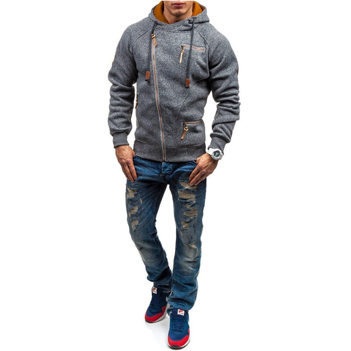 Herr ziphoodie i beiget, perfekt för en avslappnad stil. En bekväm fritidströja med huva.