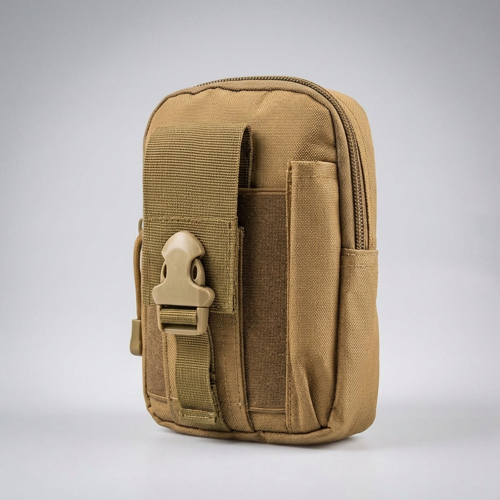 Grön taktisk MOLLE ficka. Optimal för äventyr & outdoor. Organisatör för verktyg, slitstark design.
