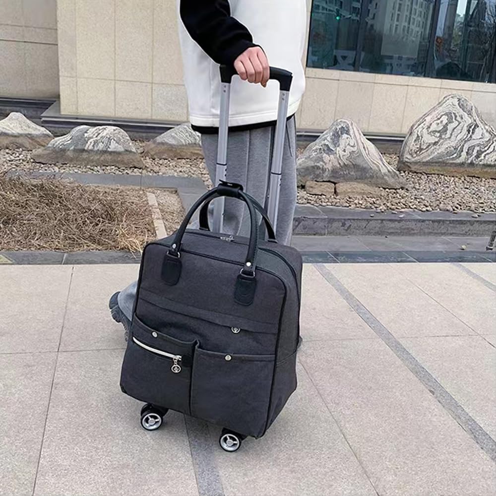 Modern unisex resväska i svart lättvikts oxfordtyg. Flygplansgodkänt handbagage för den smarta resenären.