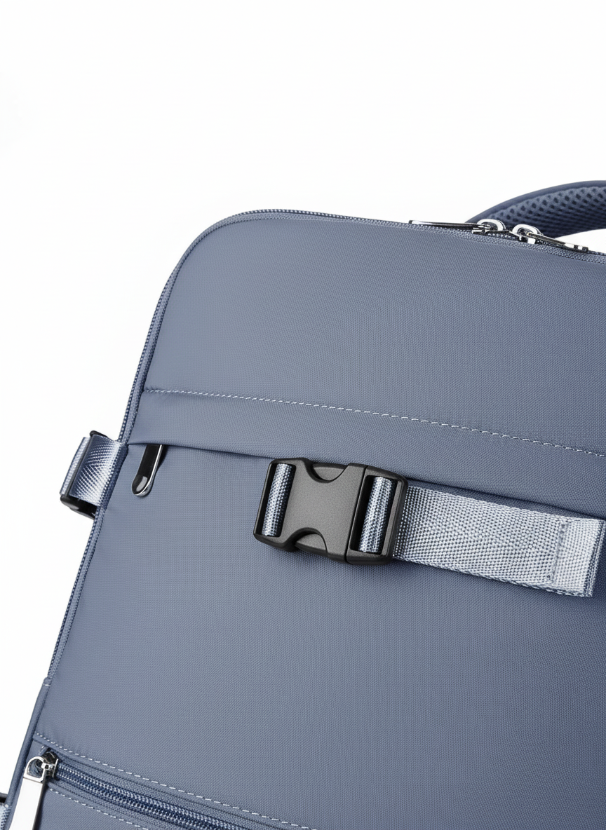 Mångsidig reseryggsäck som handbagage med många fack och smidig organisation för kläder och teknik.
