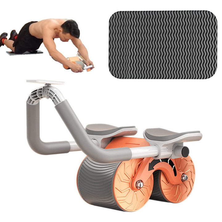 Detaljbild av robust maghjul med halkfria handtag. Essentiell utrustning för fitness och hemgym.