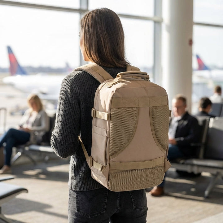 Svart NomadLite 30L reseryggsäck, kompakt handbagage för flyg och weekendresor.