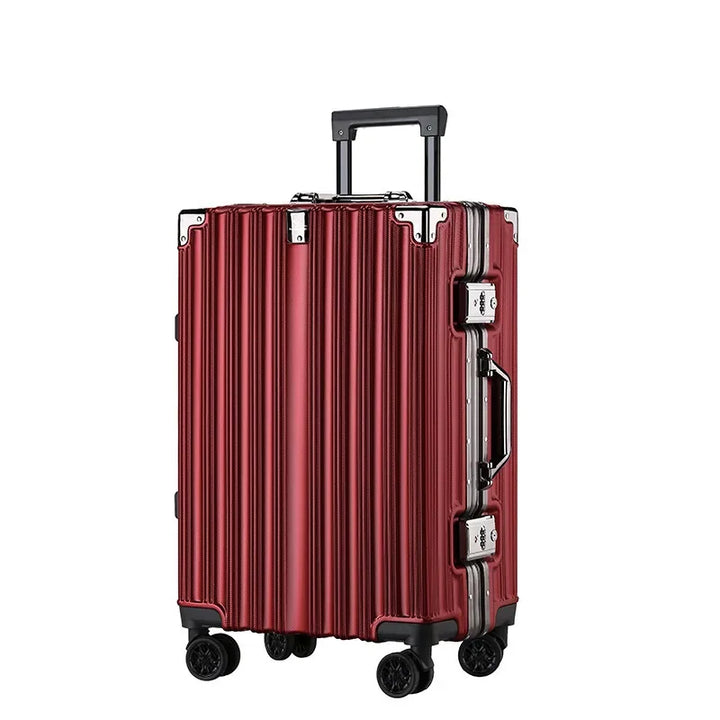Premium resväska med aluminiumram och hårt skal, designad för tålighet och säker förvaring av bagage.