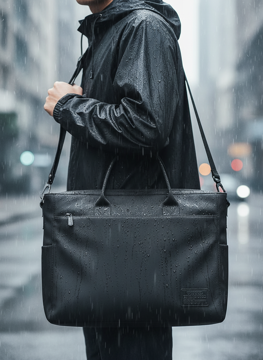 Svart rymlig KangarooBag laptopväska, vattenskyddad, perfekt för pendling och arbete. Stilren unisex design.