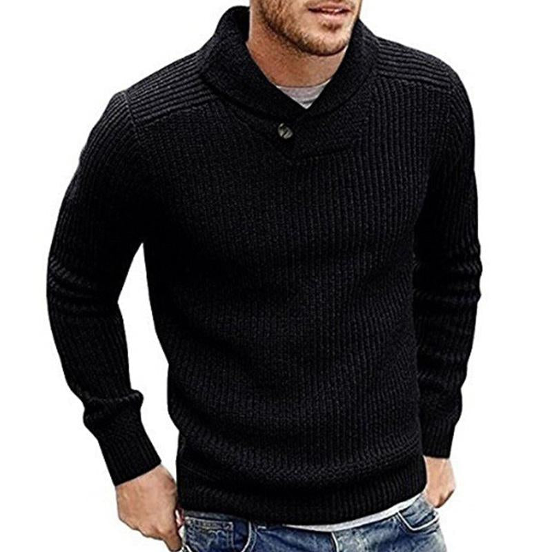 Blå modern stickad herrtröja med rund hals. Bekväm och mångsidig tröja för män, perfekt för smart casual look.