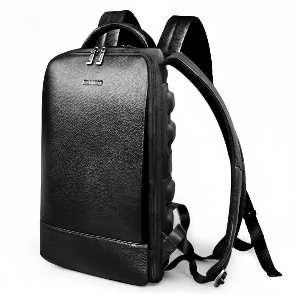 Elegant svart pendlarväska, rymlig för laptop och böcker. Funktionell unisex ryggsäck, idealisk som reseväska.
