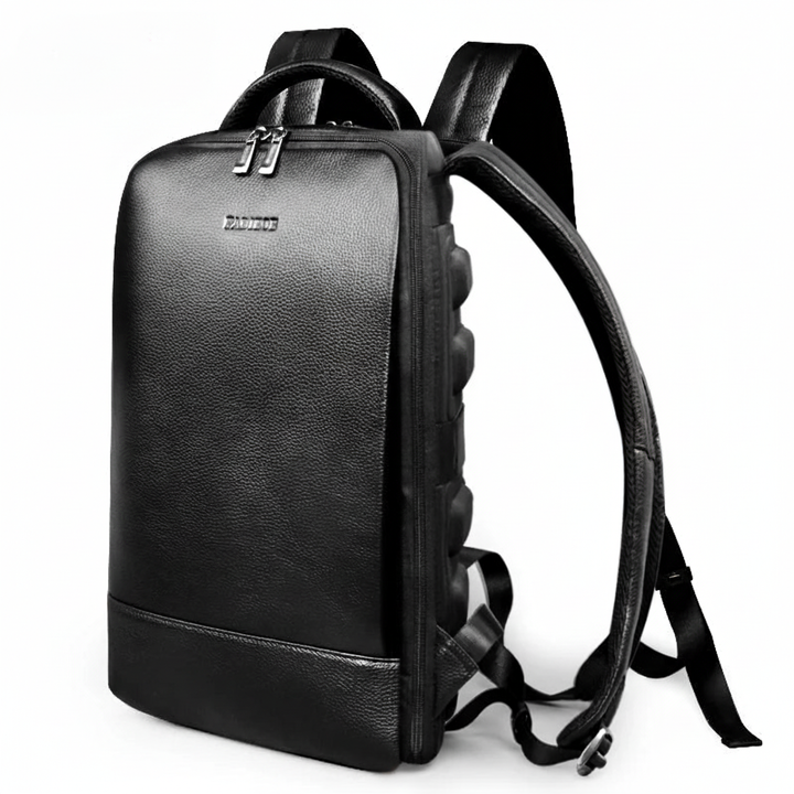Elegant svart pendlarväska, rymlig för laptop och böcker. Funktionell unisex ryggsäck, idealisk som reseväska.