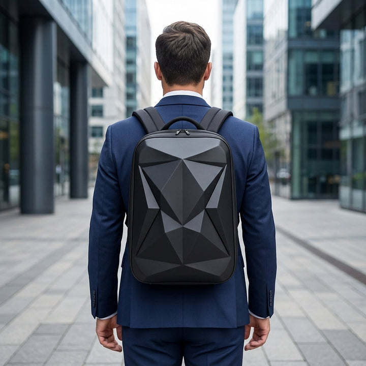 Svart StratoPack affärsryggsäck, vattenavvisande för daglig pendling, med modern design och laptopfack.
