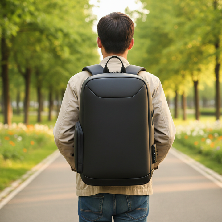 Svart unisex laptopryggsäck, vattentålig WaterproofPack för säker förvaring och transport av laptop.