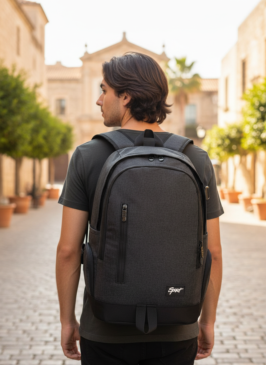 Svart unisex slim ryggsäck för laptop & resor, perfekt som pendlingsryggsäck med smart förvaring.