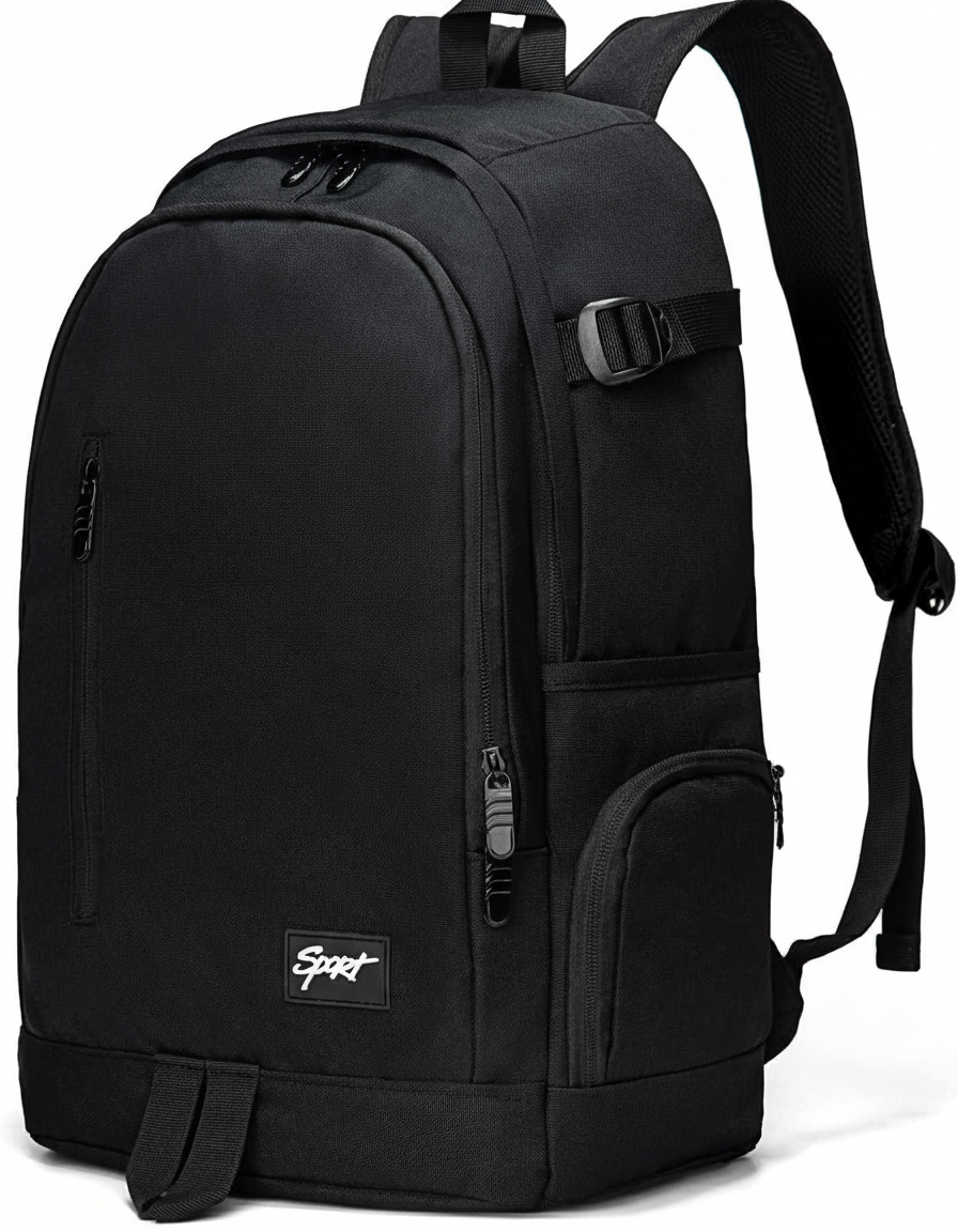 Person bär en elegant slim arbetsryggsäck, perfekt för en organiserad och bekväm pendling med laptop.