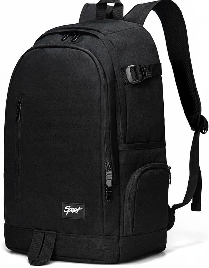 Person bär en elegant slim arbetsryggsäck, perfekt för en organiserad och bekväm pendling med laptop.