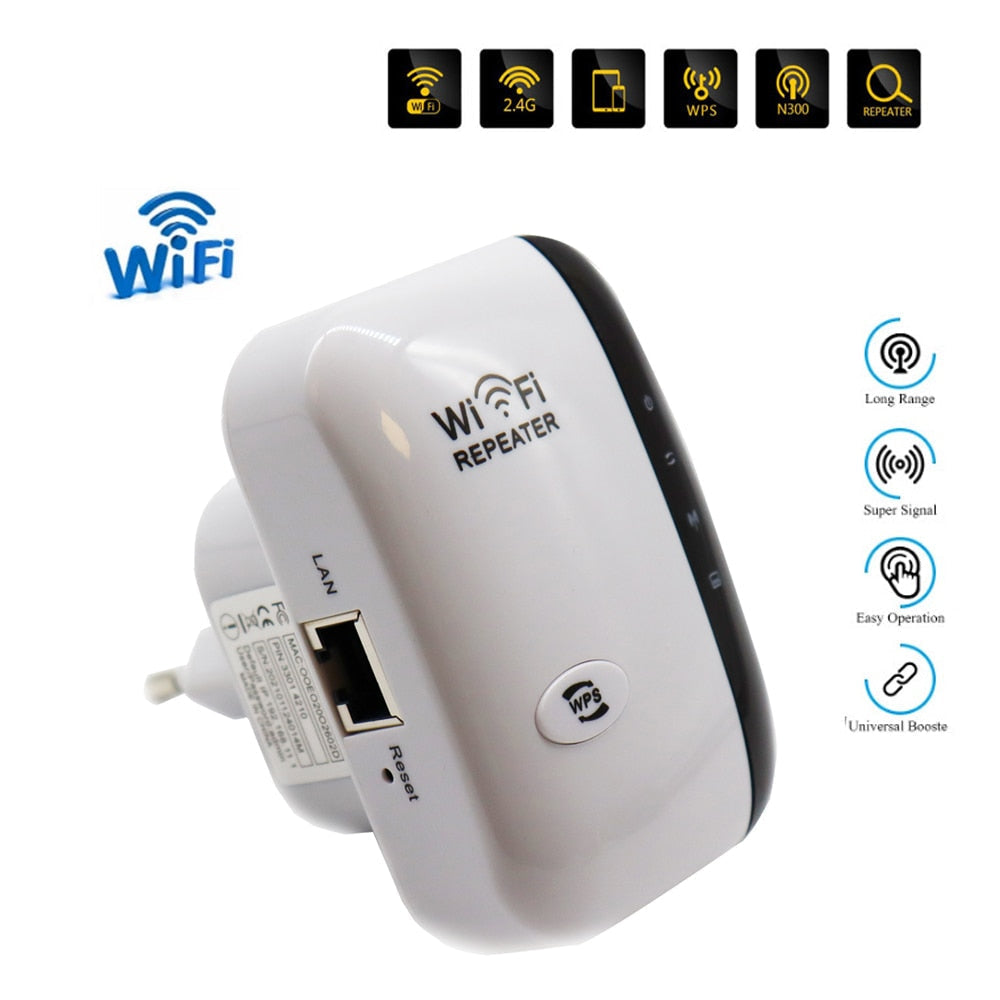 Plug-in WiFi repeater med externa antenner för enkel installation och stabil nätverksförbättring.