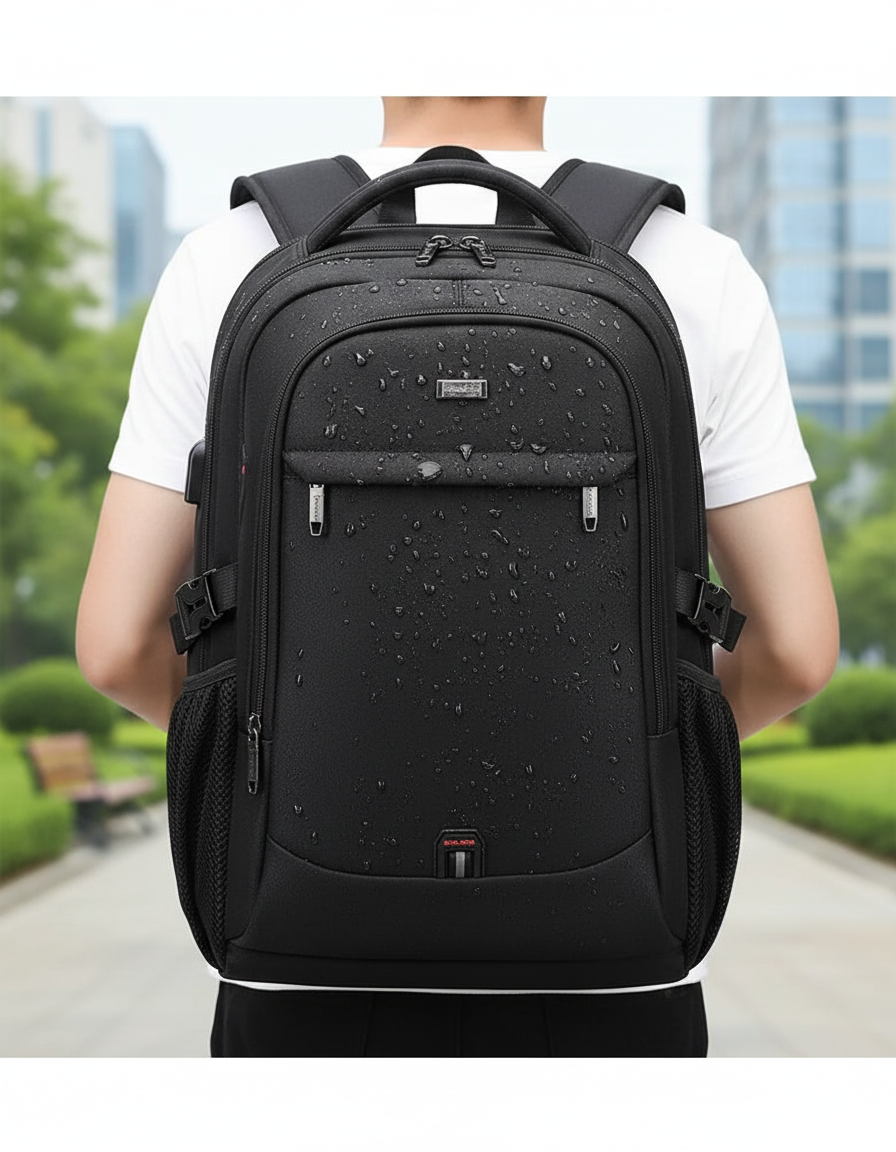 Svart vattentålig laptopryggsäck ComfortBag för säker transport av dator till arbete och studier.