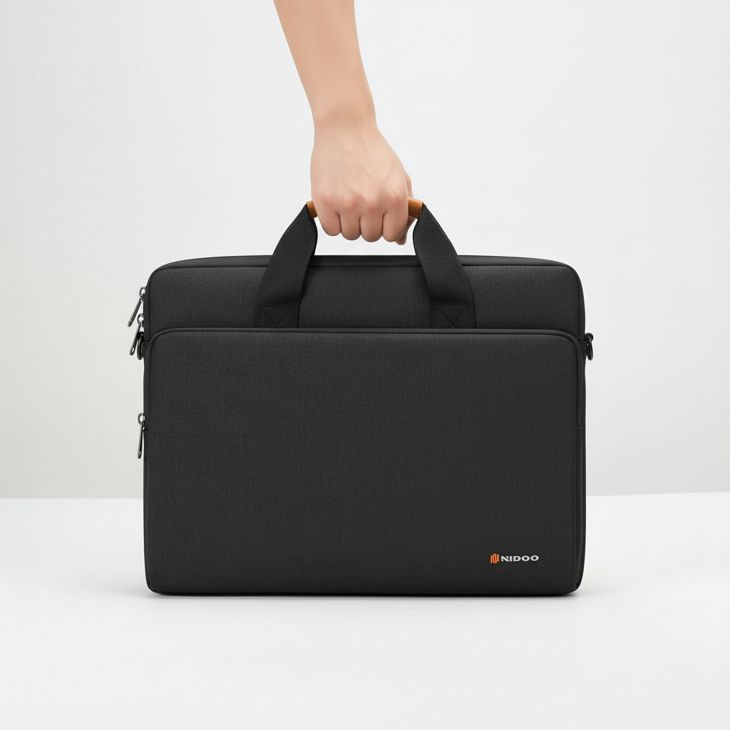 Grå datorväska med smarta fack för organiserad förvaring av tillbehör och laptop.