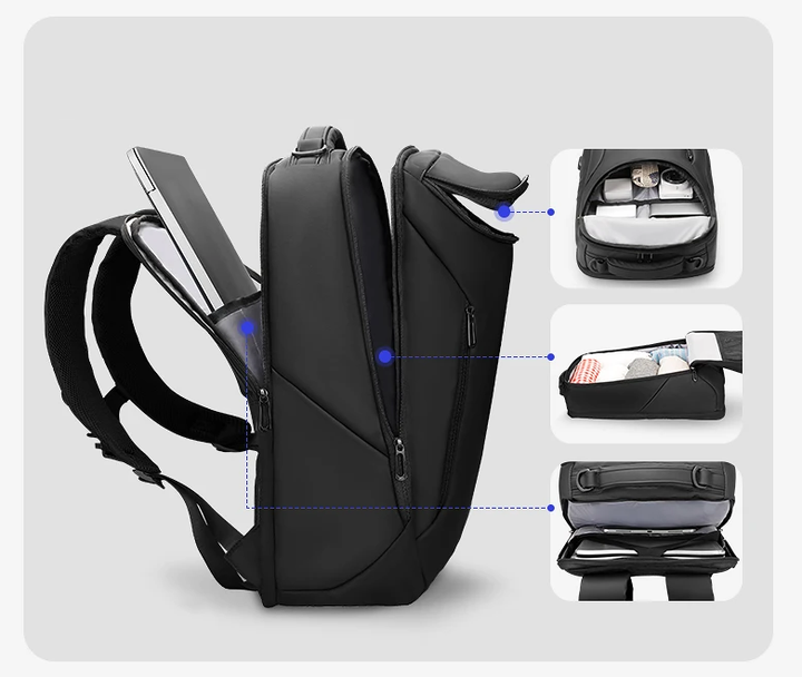 Unisex arbetsryggsäck, vattentålig och elegant, med smarta fack för laptop. Idealisk pendlar- och reseryggsäck.