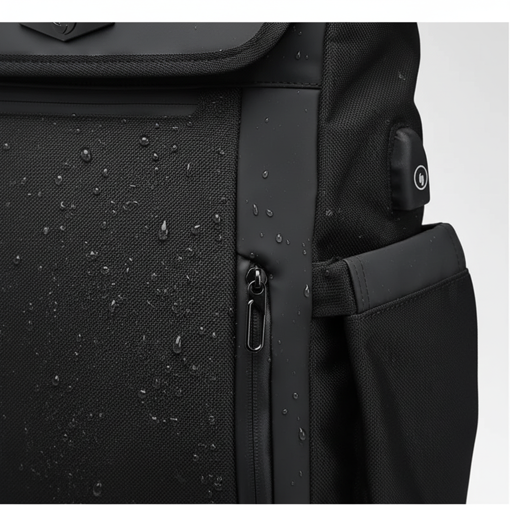 Ergonomisk vattentät pendlarryggsäck med laptopfack. Svart 50L ryggsäck, idealisk för daglig användning och resor.