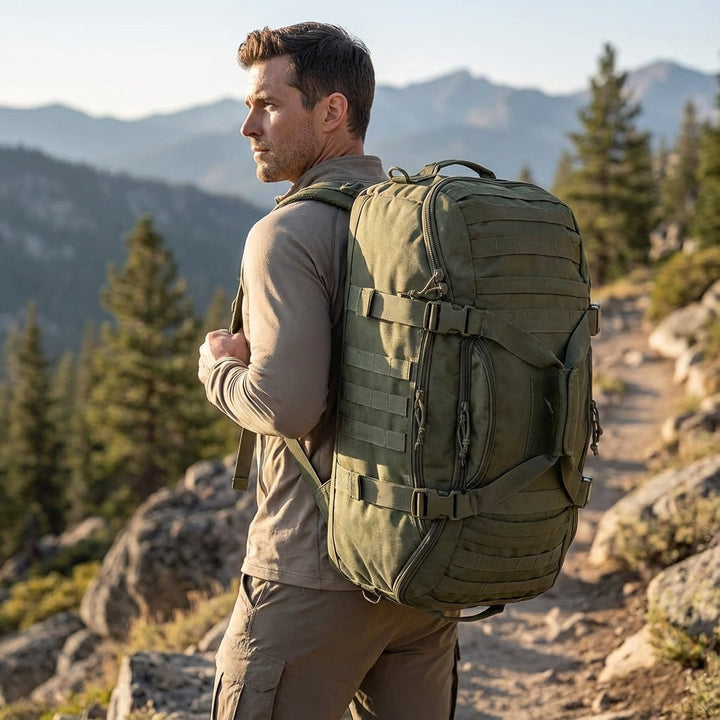 Svart vattentät taktisk duffelväska, robust unisex träningsväska för outdoor & äventyr. Perfekt reseväska.